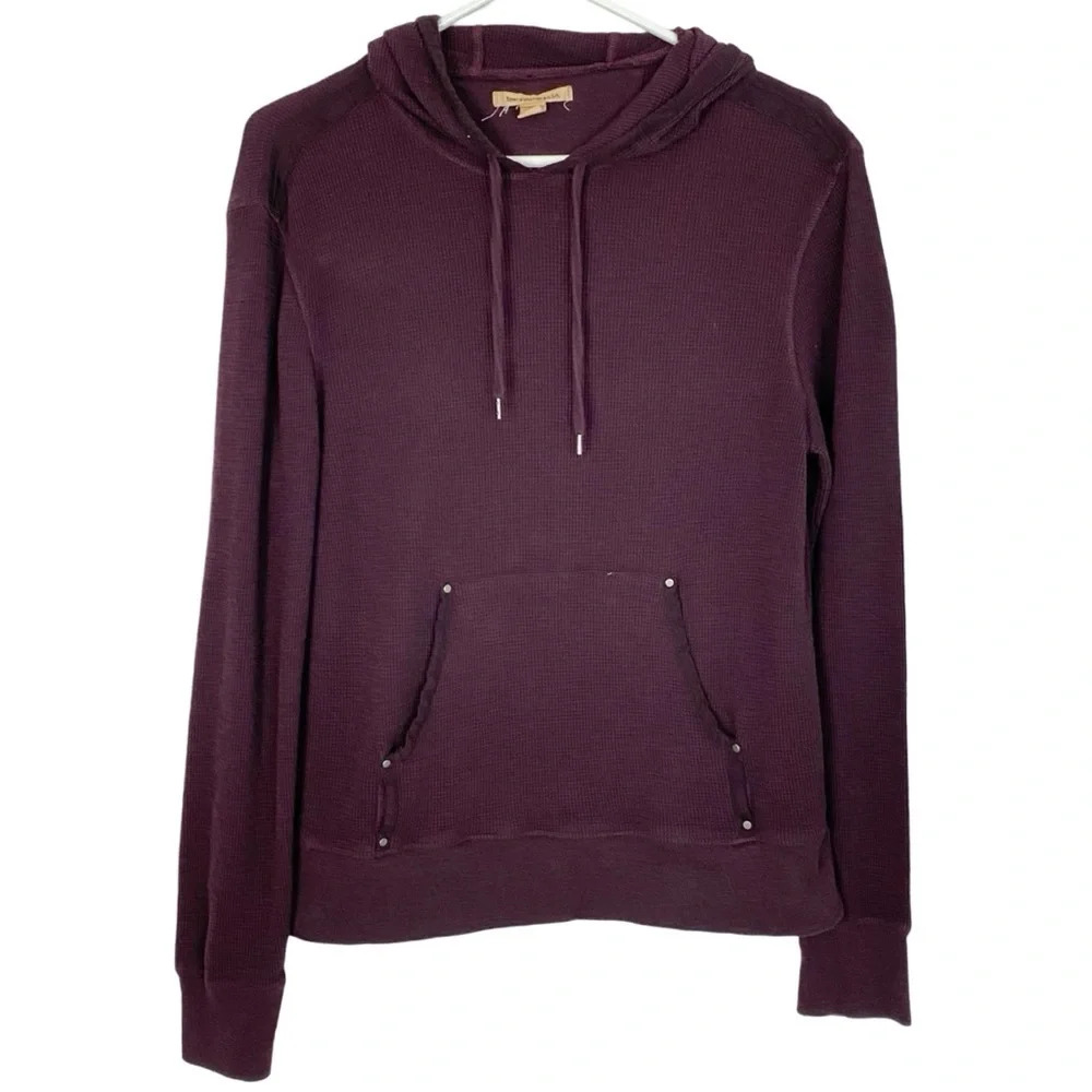 John Varvatos USA Thermal Waffle Knit Hoodie Shirt Mens Medium Burgundy Pullover